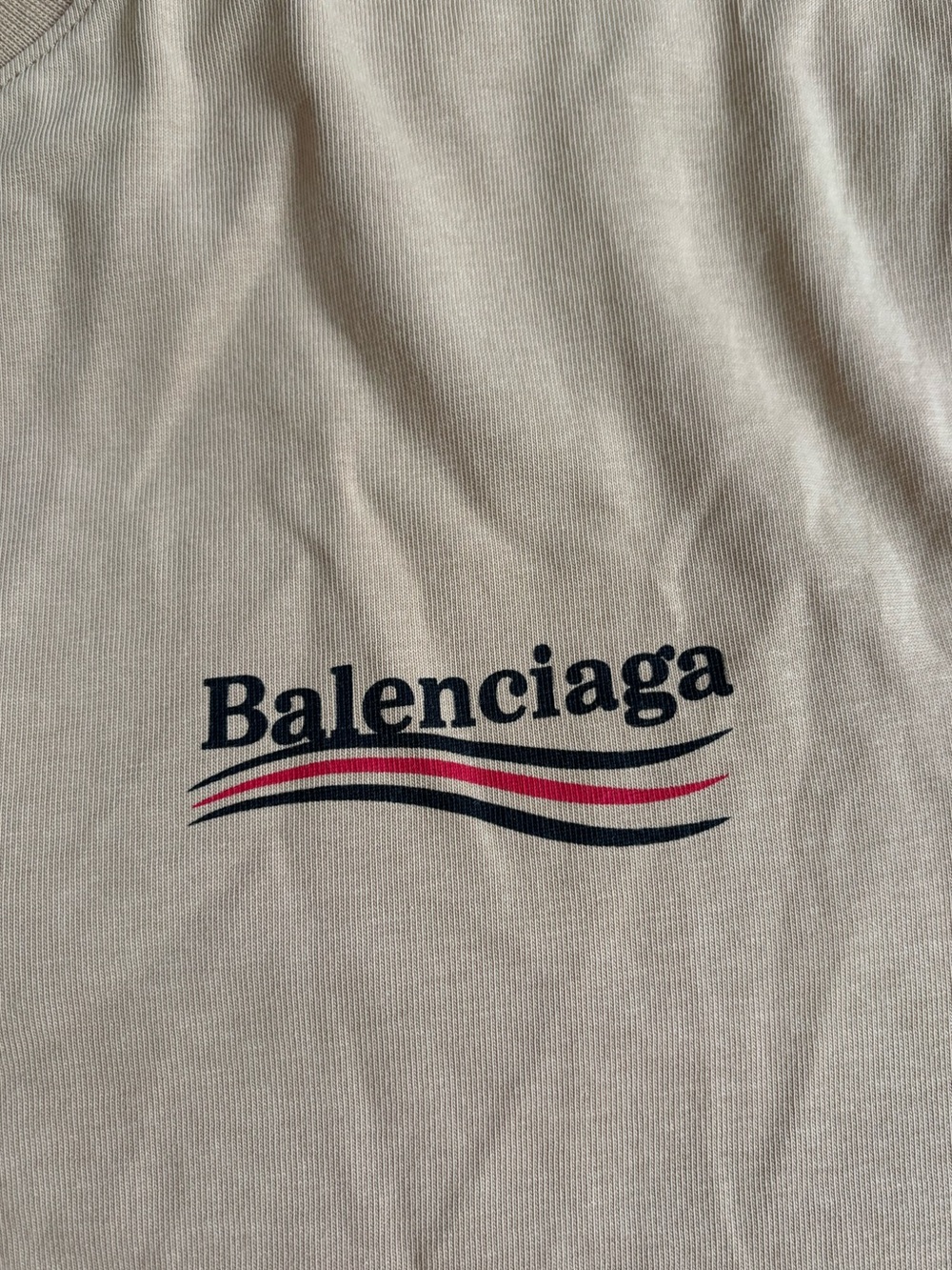Balenciaga Tan Short Sleeve Tee with Black and Red Logo Waves XXL - Picture 6 of 6
